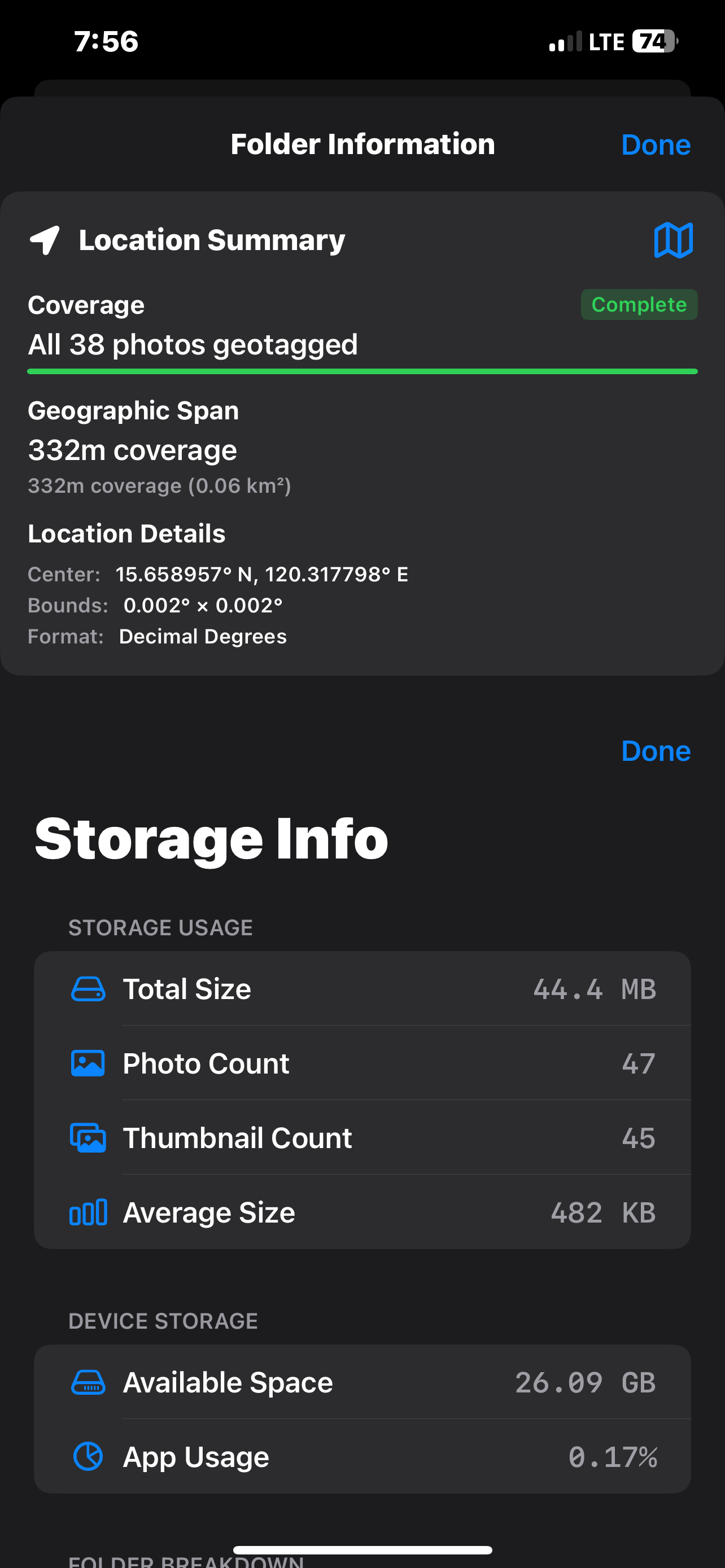 Location Details - View detailed GPS coordinates and metadata